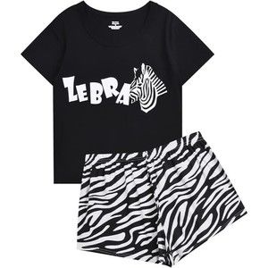 ABeCue Womens Cute Zebra Set Cotton Pajamas Cartoon Tee and Shorts PJS Set XS